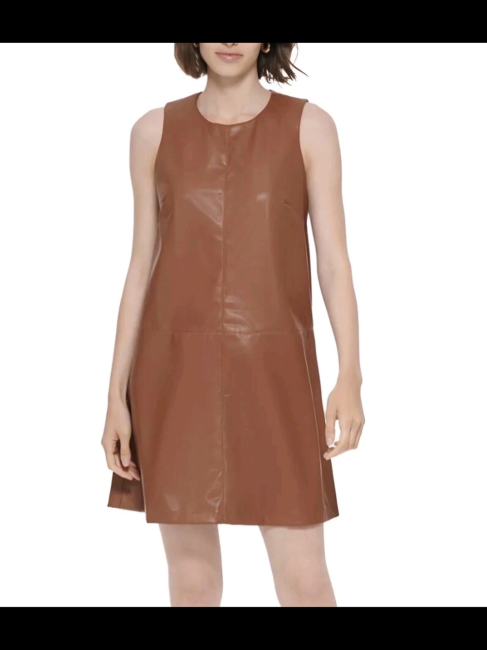 Calvin Klein Brown Faux Leather Shift Dress Size 2 Minimalist Quiet Luxury - Picture 2 of 9
